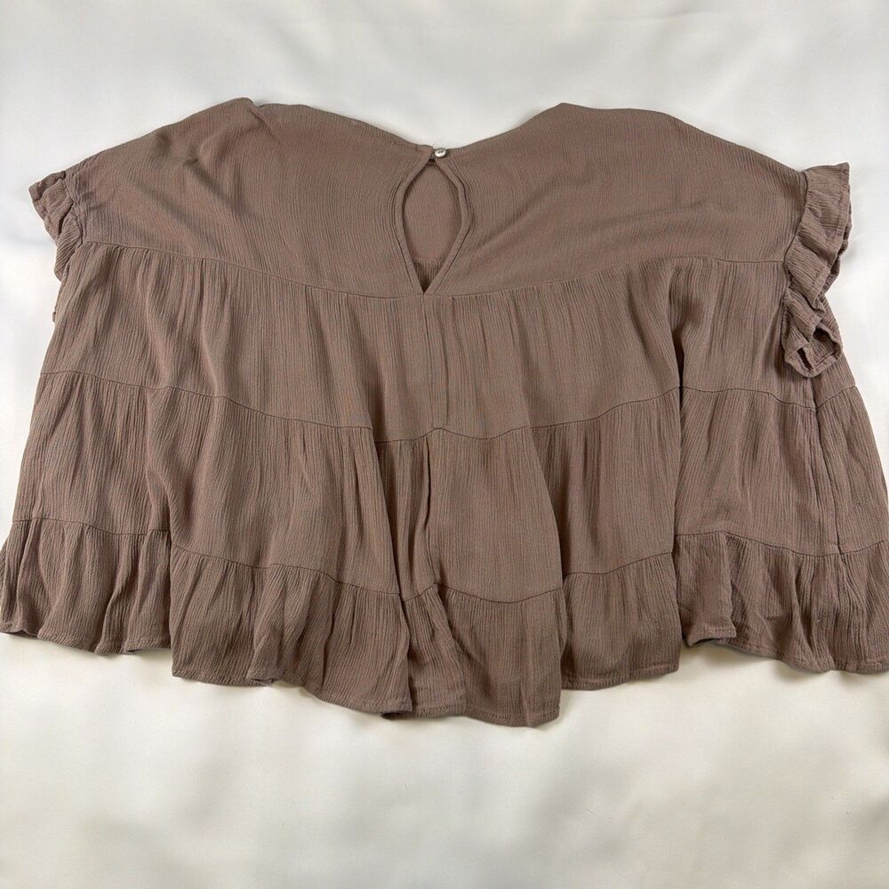 Altar'd State Women L Cropped Smocked Top Oversized Short Sleeve Brown/Pink Boho - Picture 6 of 6